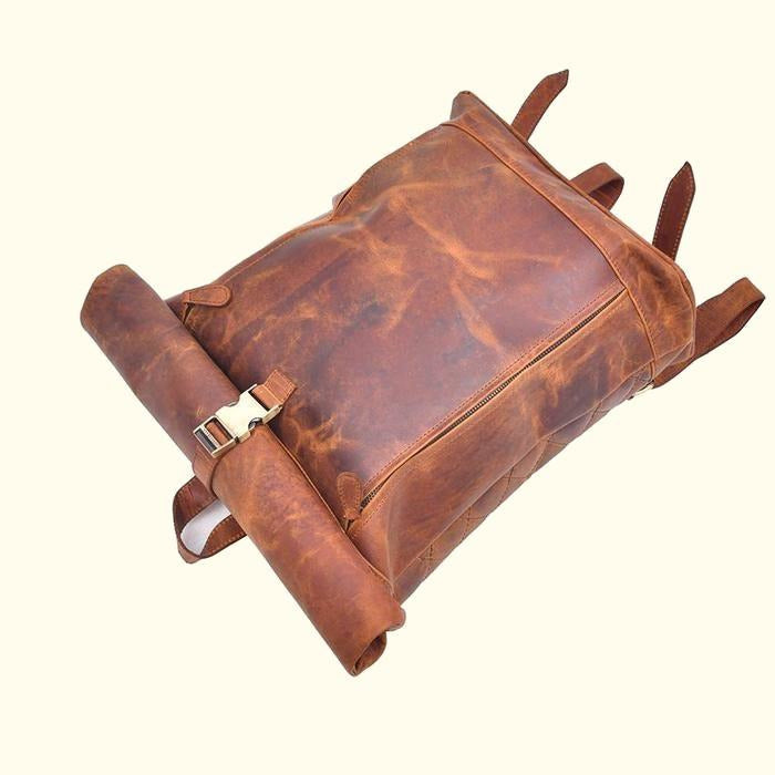 Vintage Roll Up Buffalo Leather Backpack - Brown