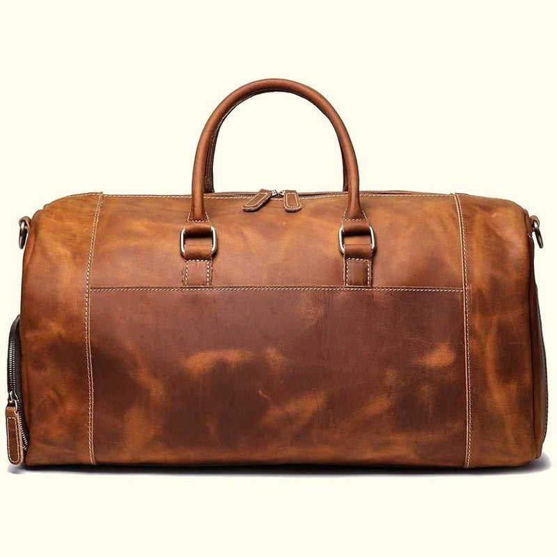 Full Grain Leather Garment Bag Duffle Bag with Shoe Compartment Mens Carry  On Bag