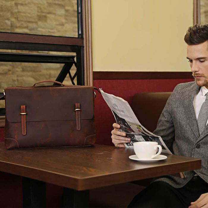 Vintage Cowhide Leather Laptop Bag