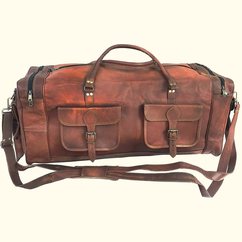 Large Leather Travel Duffel Bag