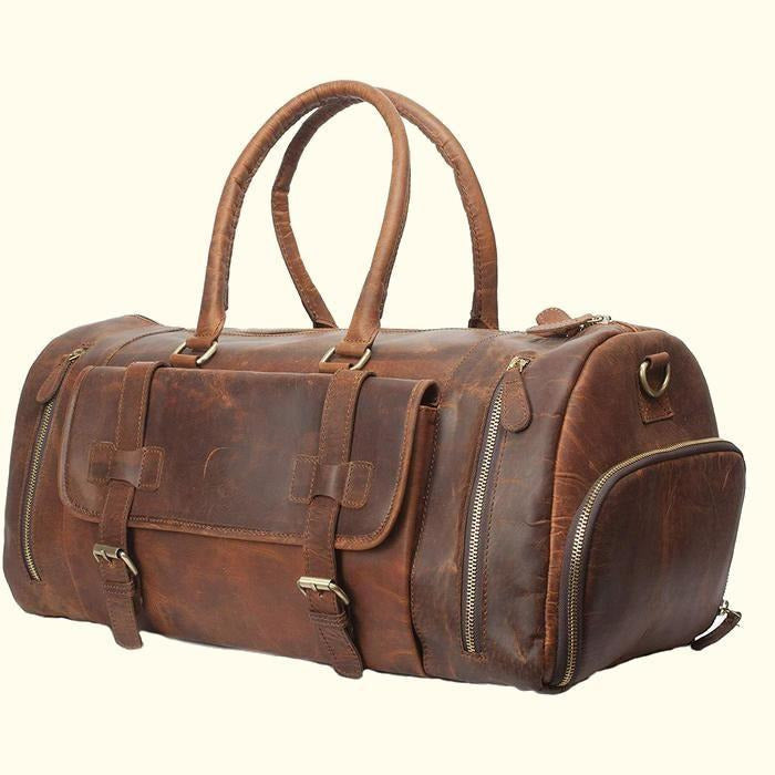 Crazy Horse Leather Men Duffle Bag Large Travel Bag With Shoes