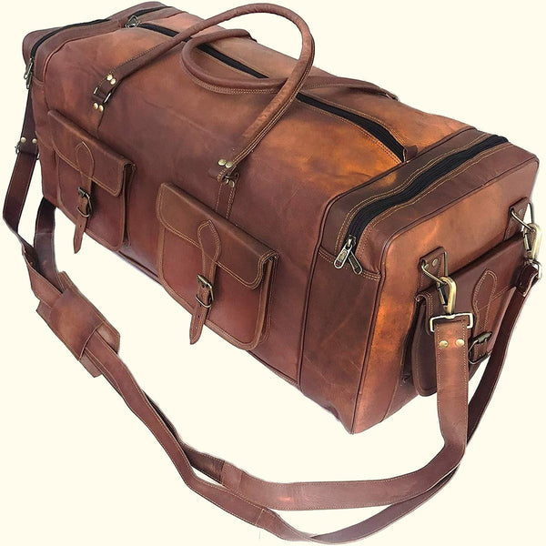 Large Leather Travel Duffel Bag