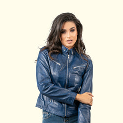 Daisy Snap Collar Leather Jacket For Women