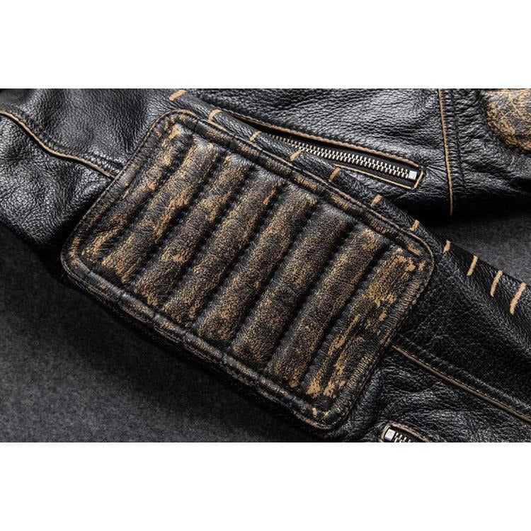 MDM Retro Black Motorcycle Leather Jacket With Protectors – Rocker & Punk Style For Men