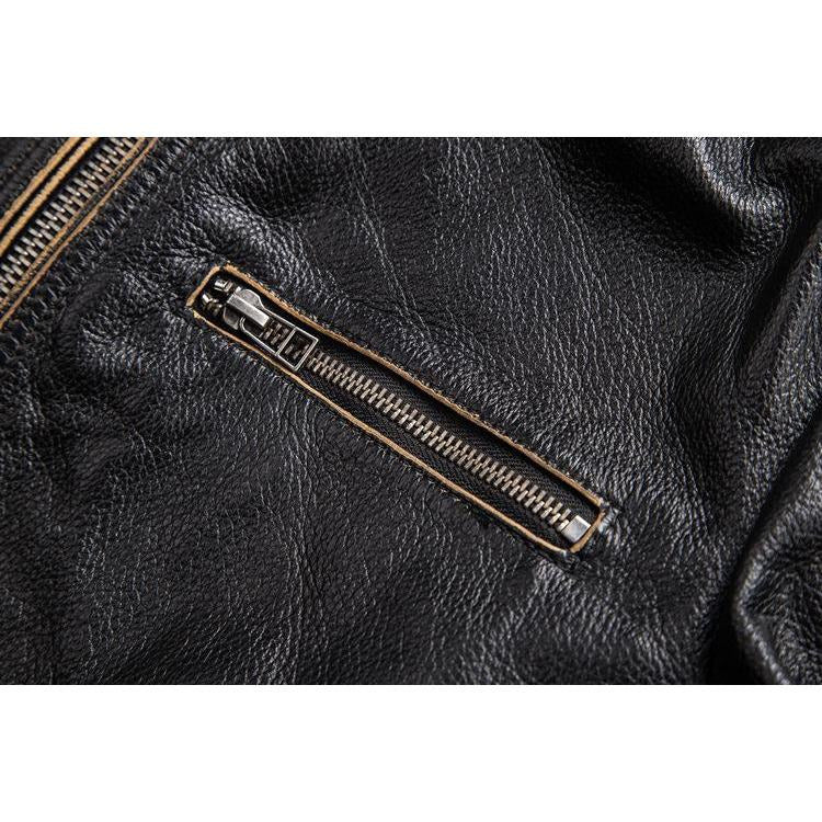 Retro Motorcycle Leather Jacket With Protection