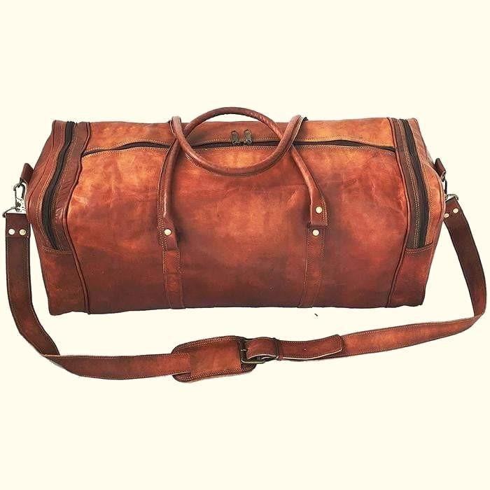 Square Overnight Leather Duffel Bag