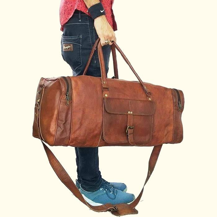 Square Overnight Leather Duffel Bag