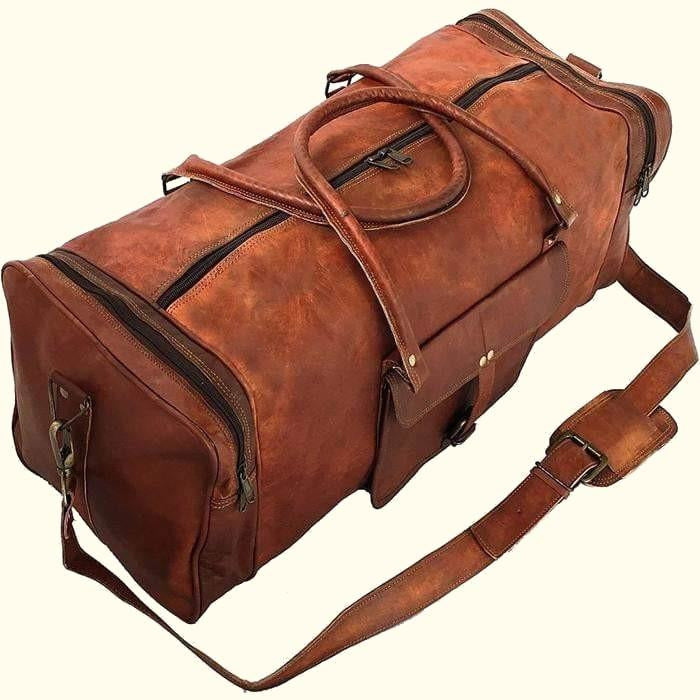 Square Overnight Leather Duffel Bag James Leather