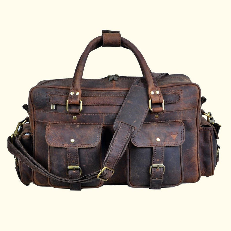Retro Buffalo Leather Captain Briefcase - Vintage Oak