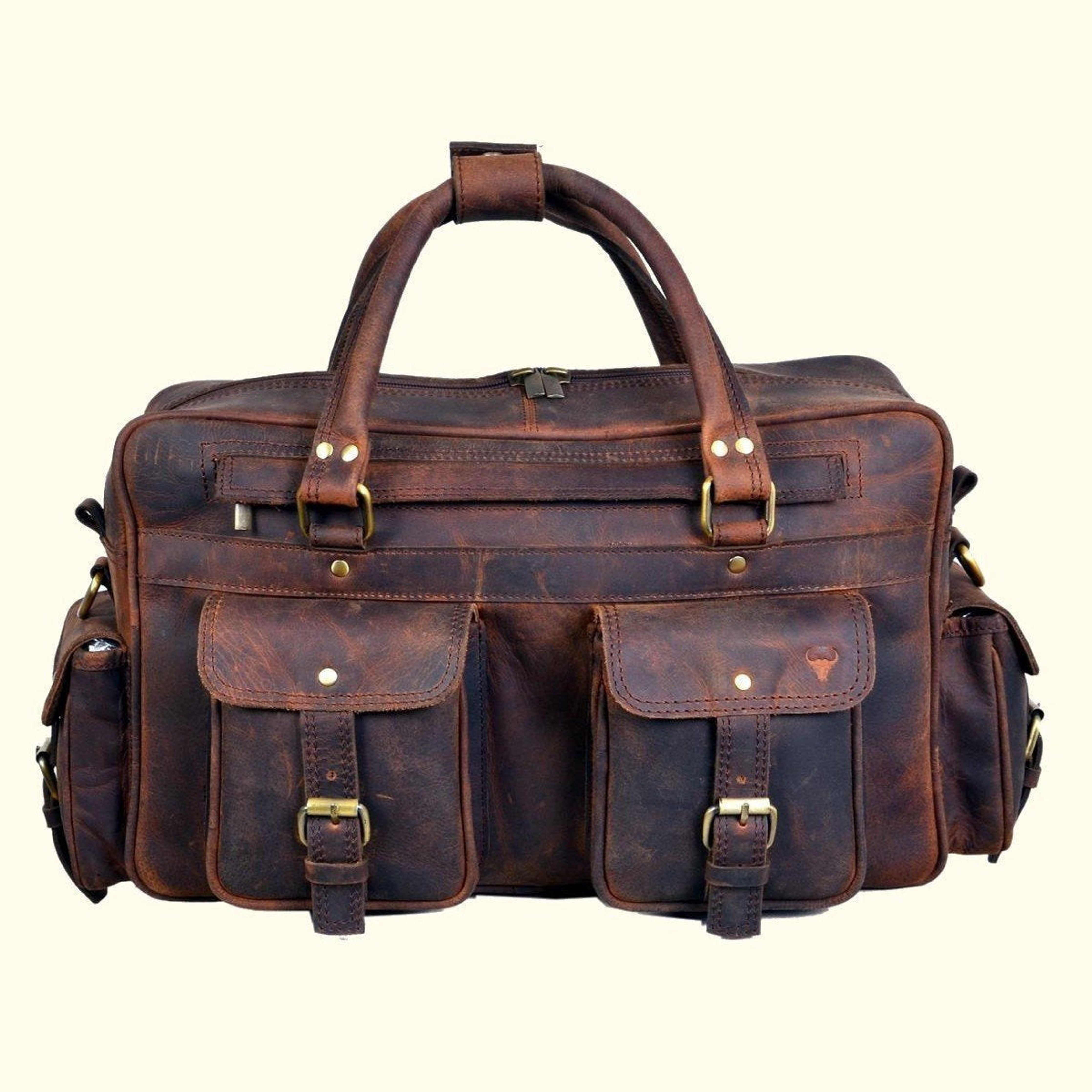 Retro Buffalo Leather Captain Briefcase - Vintage Oak