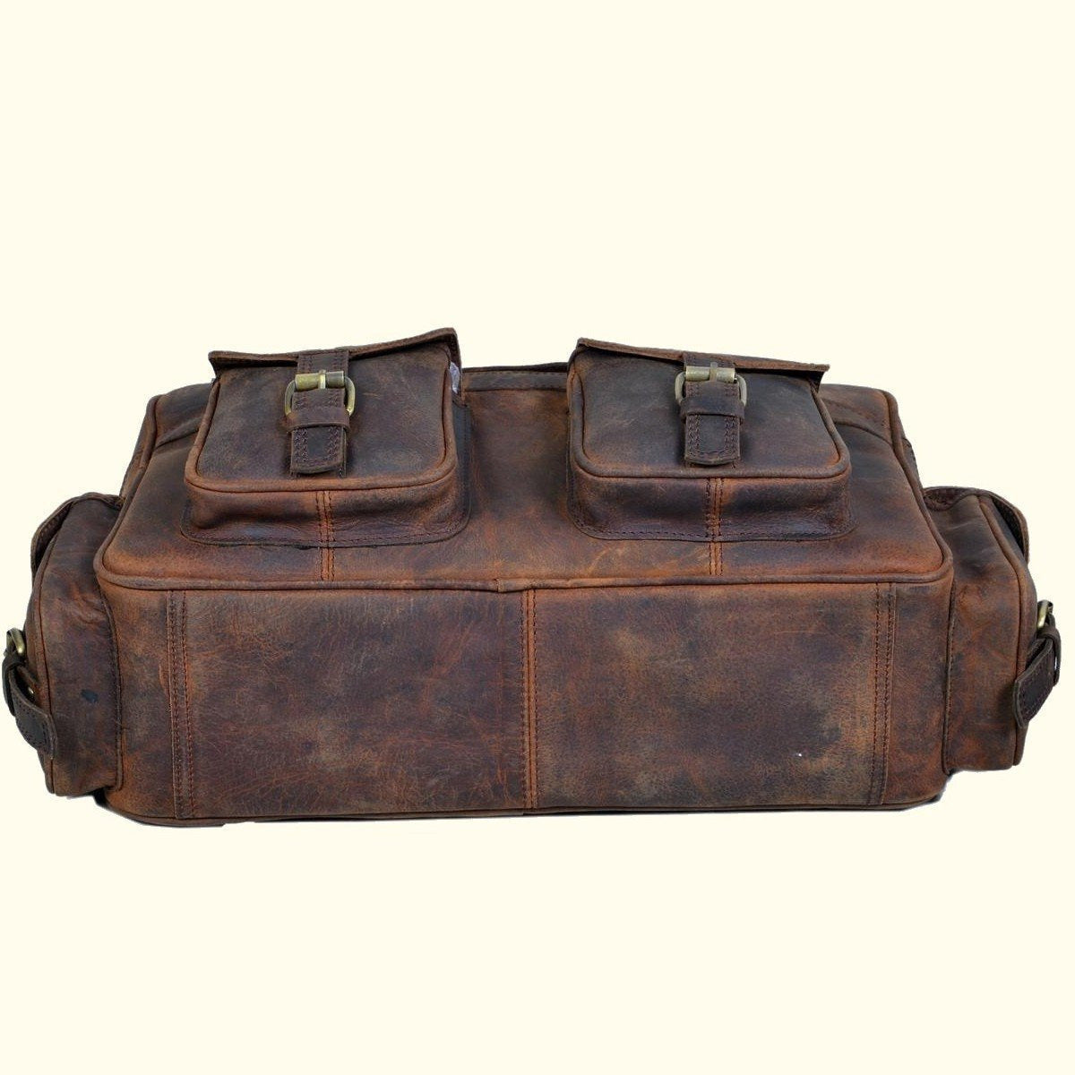 Retro Buffalo Leather Captain Briefcase - Vintage Oak