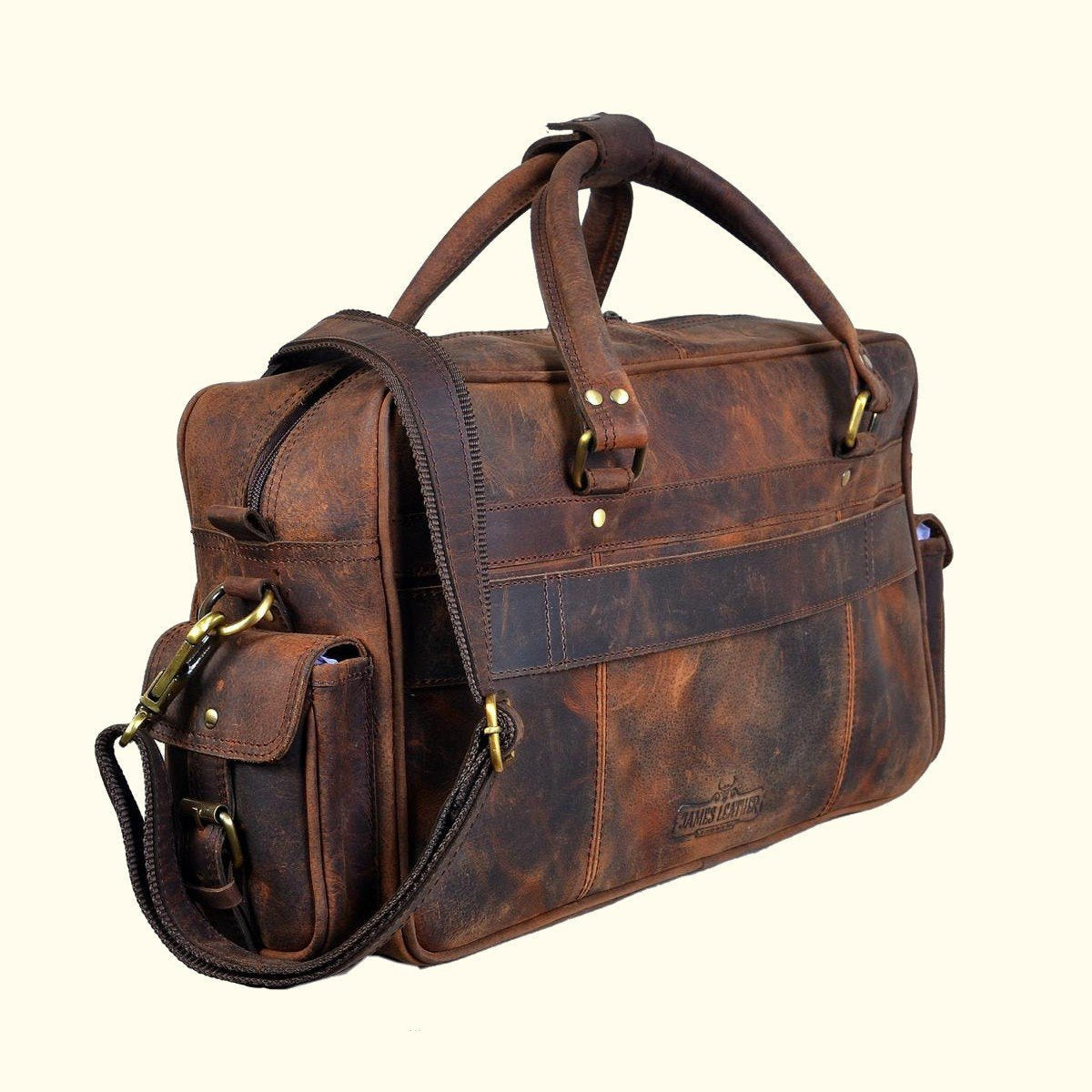 Retro Buffalo Leather Captain Briefcase - Vintage Oak