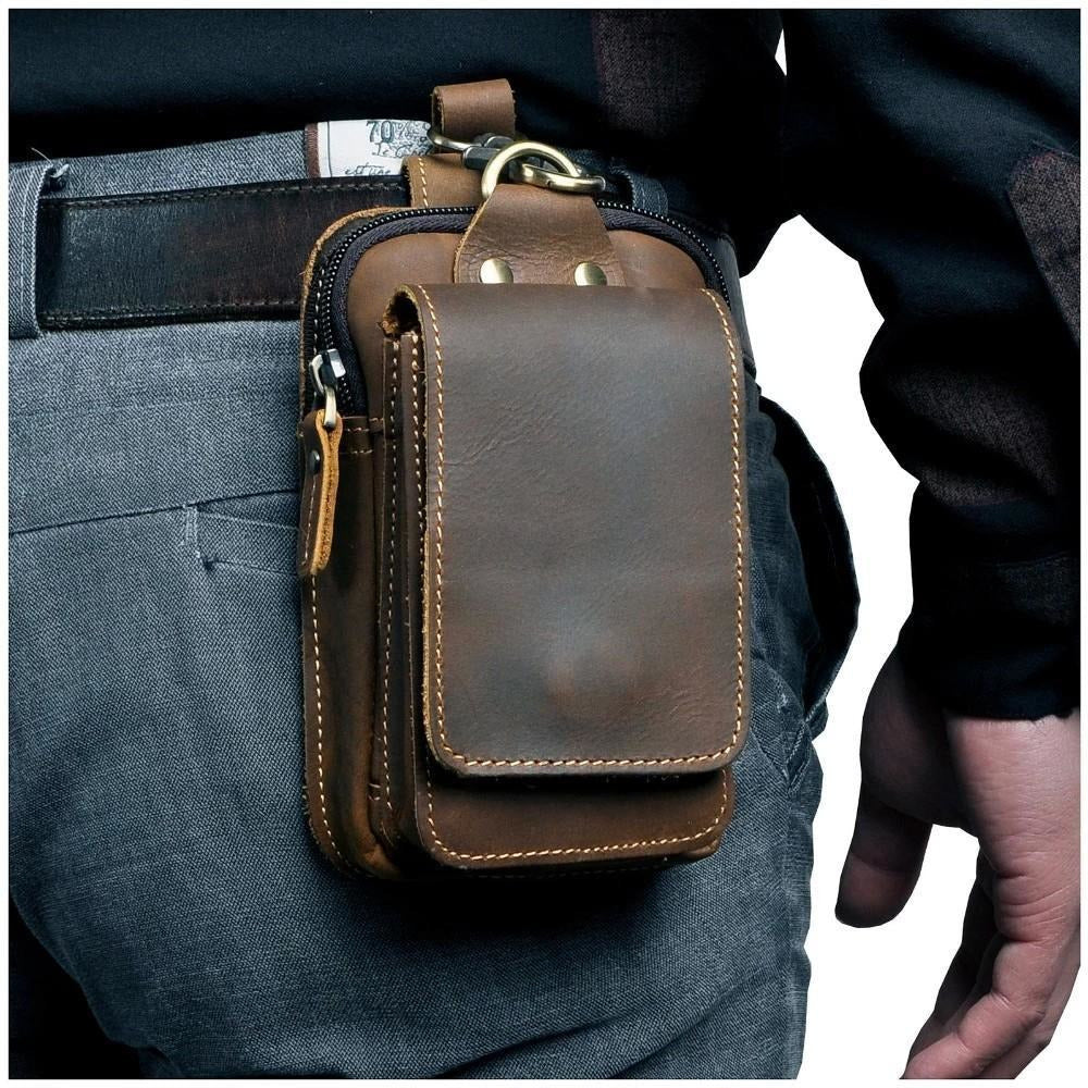 Cowhide Leather Belt Pouch Waist Bag