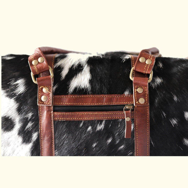 Genuine Cowhide Fur Leather Duffle Bag