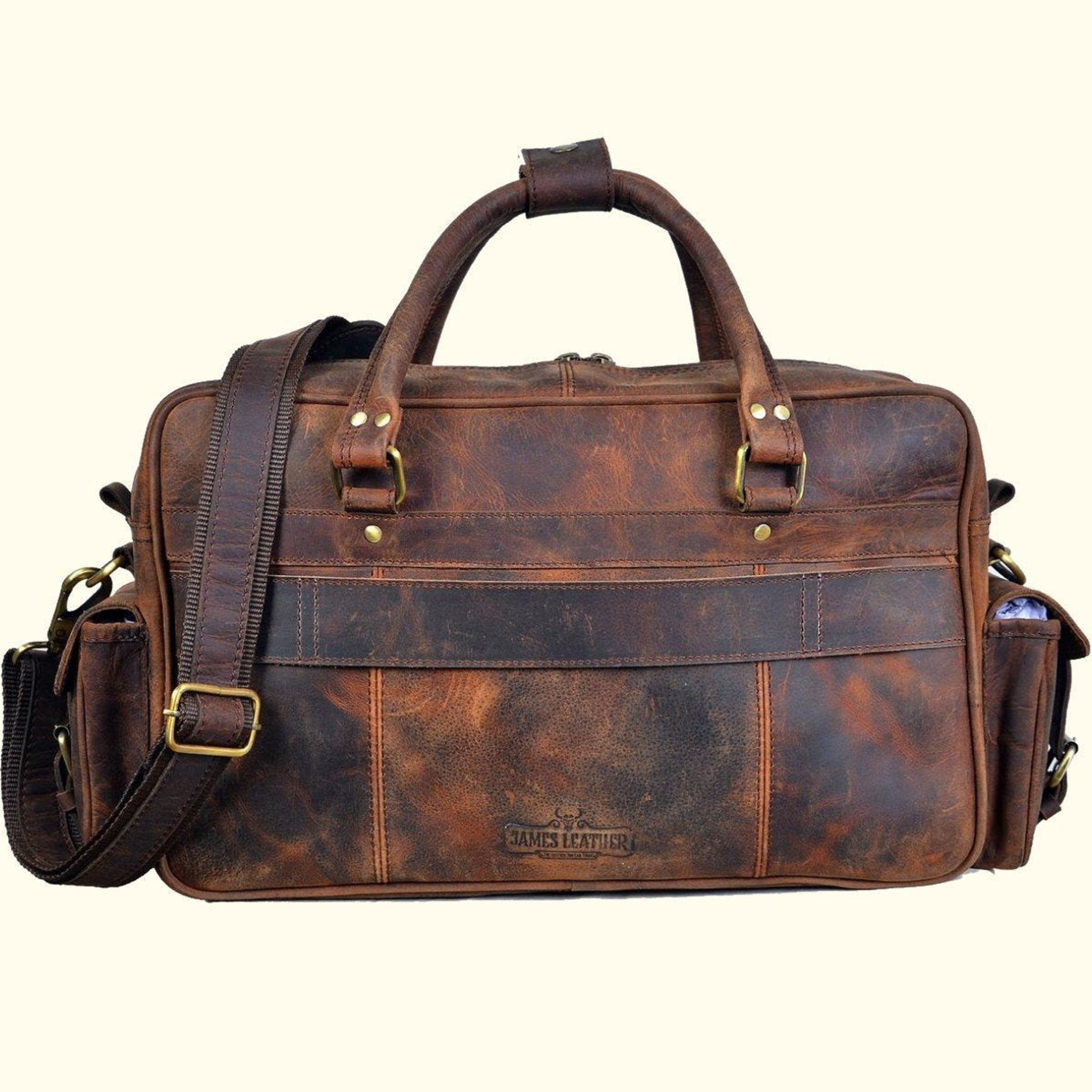 Retro Buffalo Leather Captain Briefcase - Vintage Oak