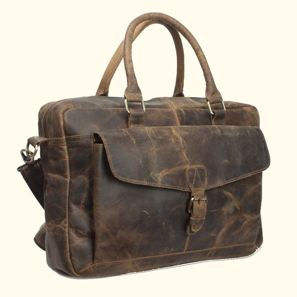 Distressed Cowhide Leather One Pocket Briefcase