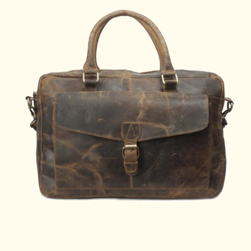 Distressed Cowhide Leather One Pocket Briefcase