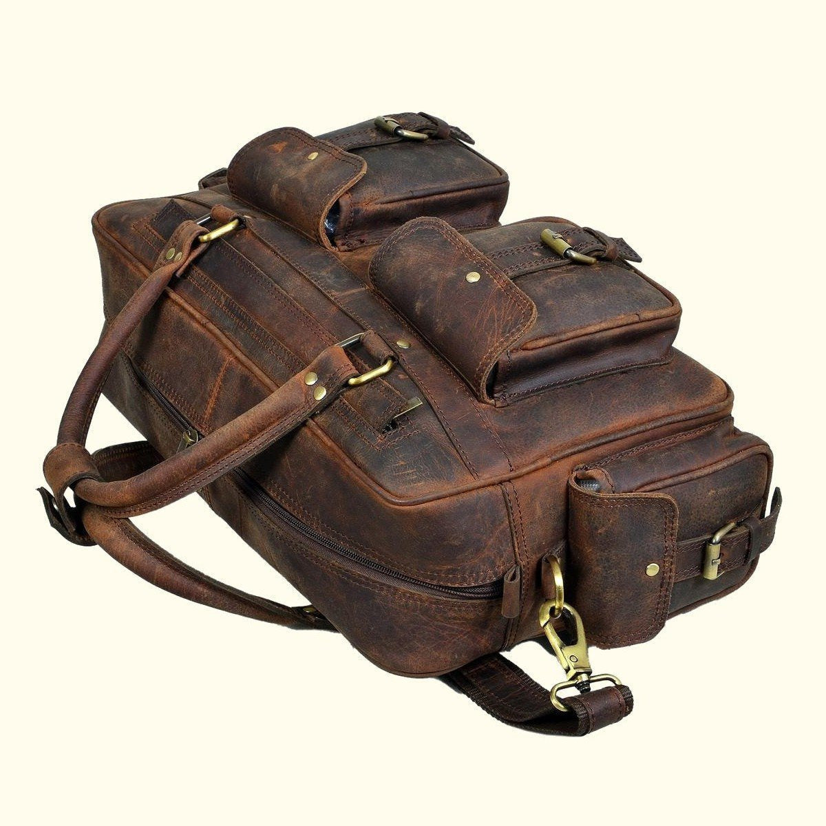 Retro Buffalo Leather Captain Briefcase - Vintage Oak