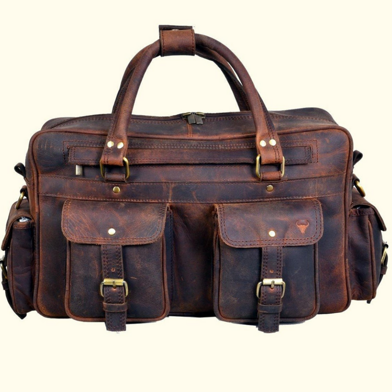 Retro Buffalo Leather Captain Briefcase - Vintage Oak