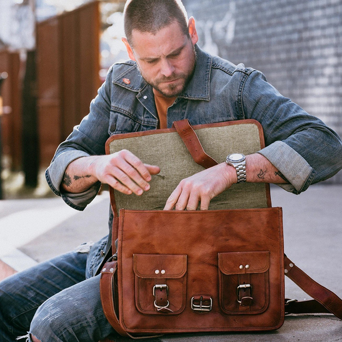 Top grain leather briefcase discount