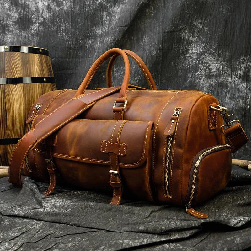 Vintage Crazy Horse Leather men's Travel Duffle luggage Bag Gym Sports  Overnight Weekend (20)