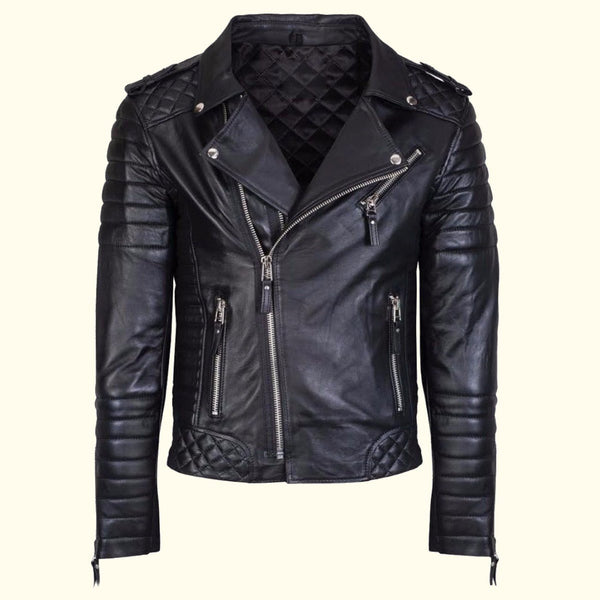 Men Slim Fit Motorcyle Leather Jacket