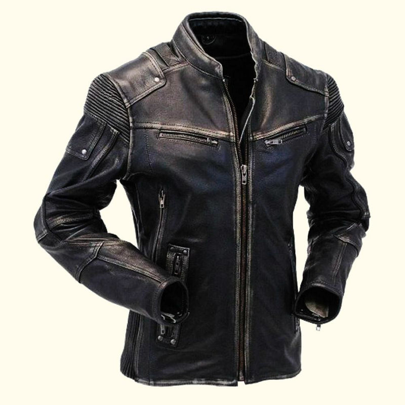 Distressed Leather Biker Jacket – James Leather