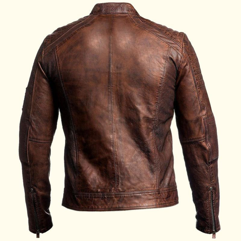 Vintage Cafe Racer Cowhide Leather Moto Jacket