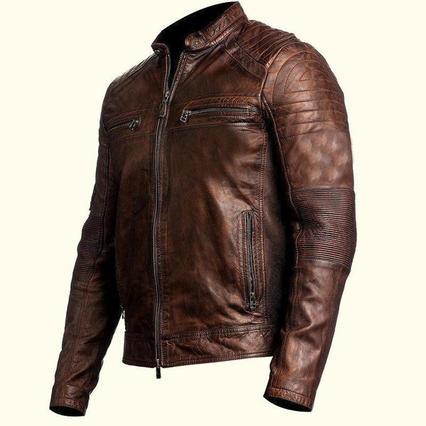 Vintage Cafe Racer Cowhide Leather Moto Jacket